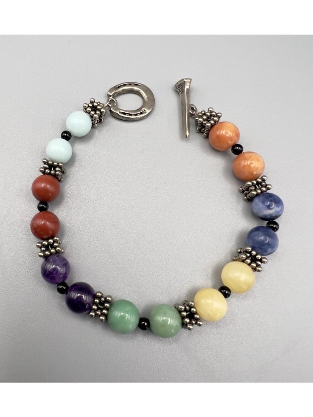 7 Chakra Multi Gemstone Bracelet Silver Southwestern Toggle